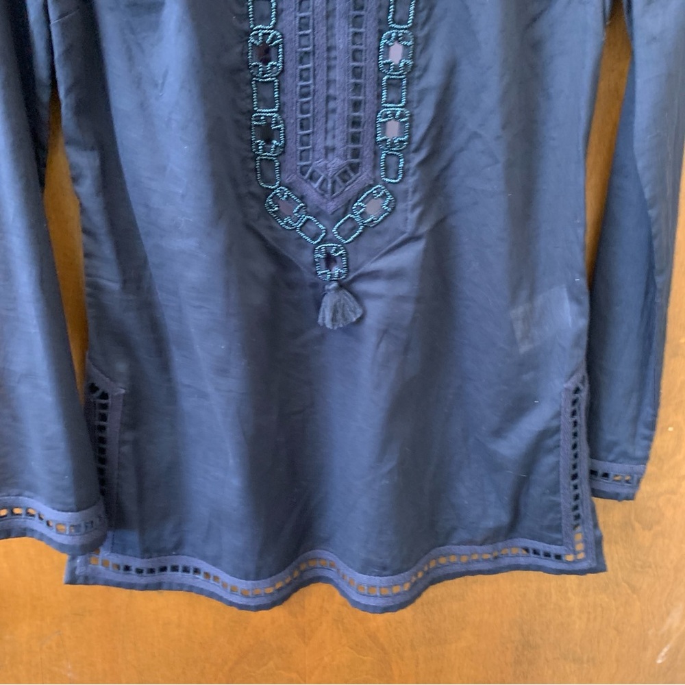 EUC Sz4 Tory Burch Navy Tunic Geometric Embroidery 100% Cotton Sheer Spring Luxe - Picture 6 of 11